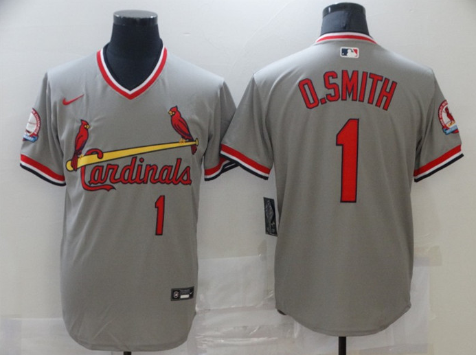 Men's St. Louis Cardinals #1 Ozzie Smith Grey Cool Base Stitched Jersey Men's St. Louis Cardinals #1 Ozzie Smith Grey Cool Base Stitched Jersey